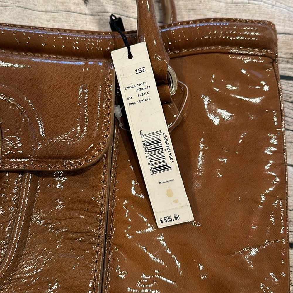 Elie Tahari Cognac Patent Leather Shoulder Bag with Front Buckle - Picture 3 of 13